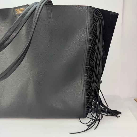 Victoria's Secret boho black fringe Vegan Leather XL Weekend tote bag - Picture 4 of 12